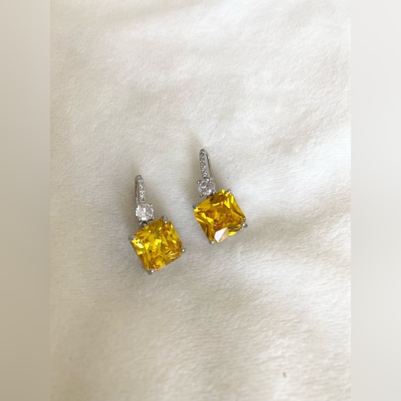 Yellow Diamond Dangle Drop Earrings New - Picture 3 of 6